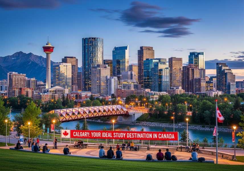 Thành phố Calgary, Alberta với tòa nhà cao tầng và không gian xanh, điểm đến du học Canada lý tưởng.