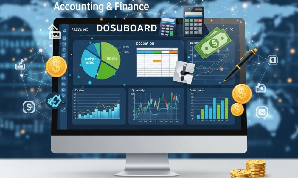 A computer displaying financial charts and accounting data