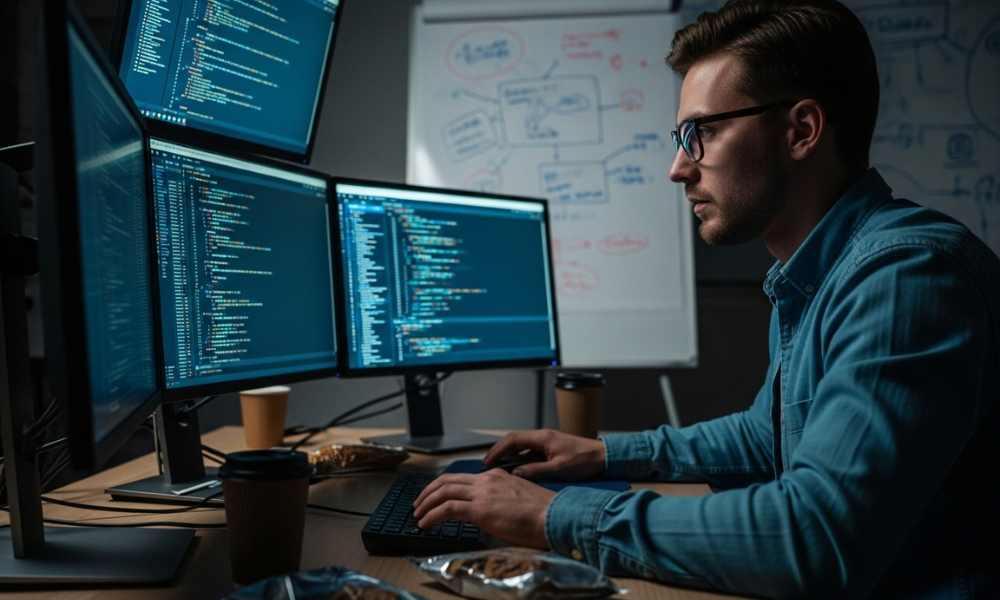 A developer working with code, illustrating the Information Technology industry in Canada