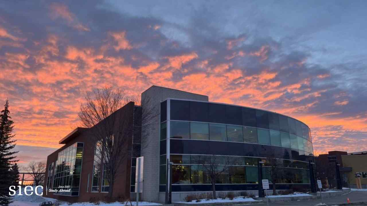 Hành trình du học Red Deer Polytechnic tại Alberta, Canada, với kiến trúc hiện đại.