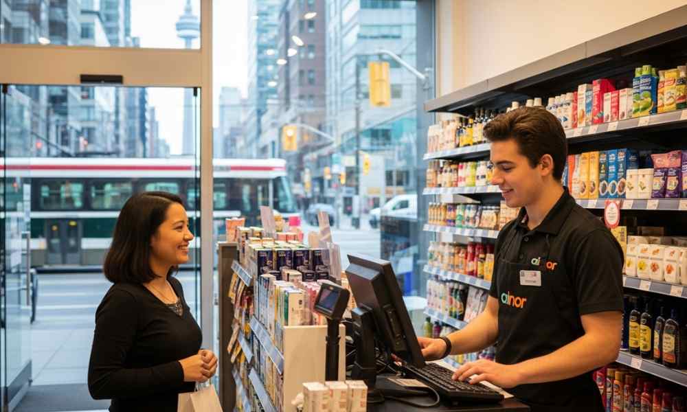 Một sinh viên đang làm công việc bán lẻ, một trong những việc làm thêm tại Toronto phổ biến nhất cho du học sinh