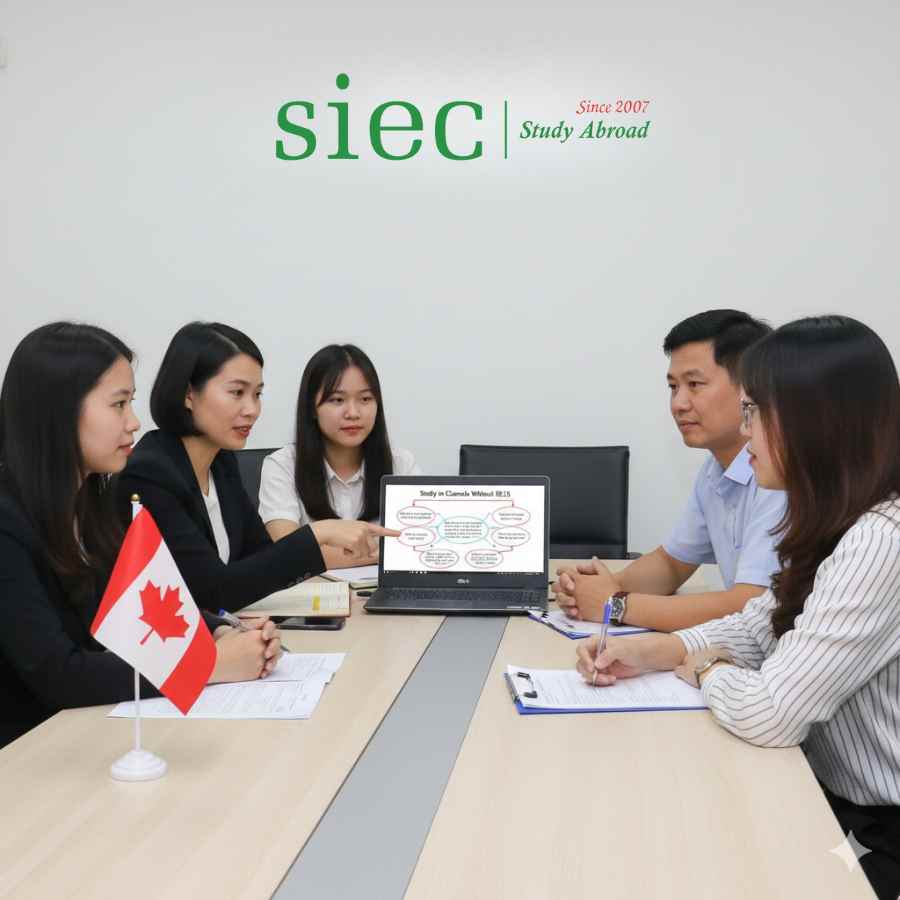 Chuyên gia tư vấn SIEC đang hỗ trợ gia đình xây dựng lộ trình du học Canada không cần IELTS
