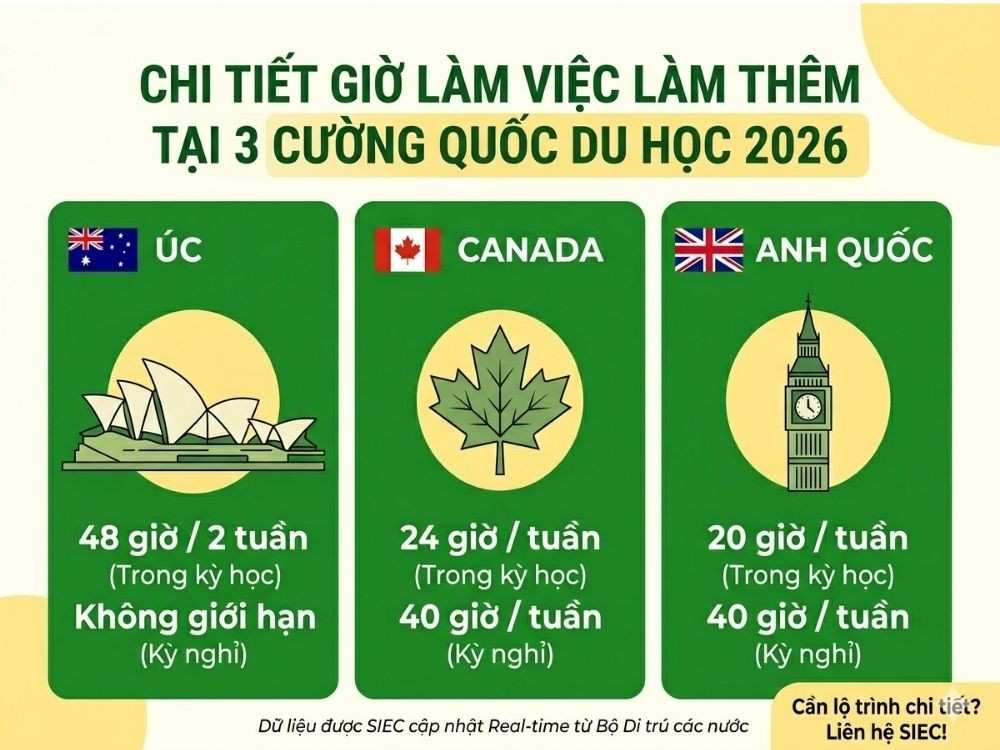 Comparison of part-time work hours for international students 2026 Australia Canada UK USA