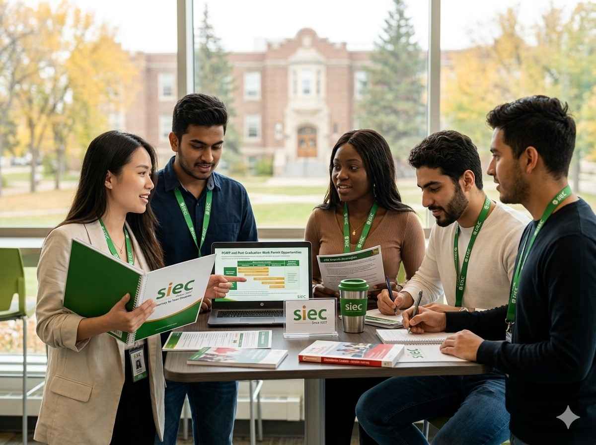 Nhóm sinh viên quốc tế thảo luận nên du học nước nào để có cơ hội việc làm tốt nhất sau khi tốt nghiệp năm 2026.