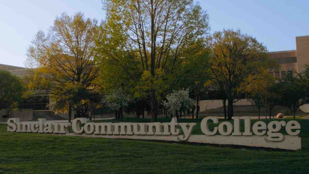 Aerial view of students who Study at Sinclair Community College campus in Ohio
