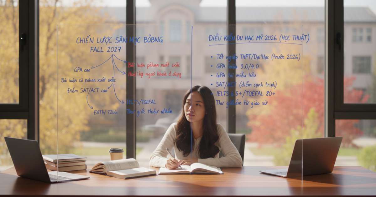 Chiến lược săn học bổng Fall 2027 và điều kiện du học mỹ 2026 về học thuật